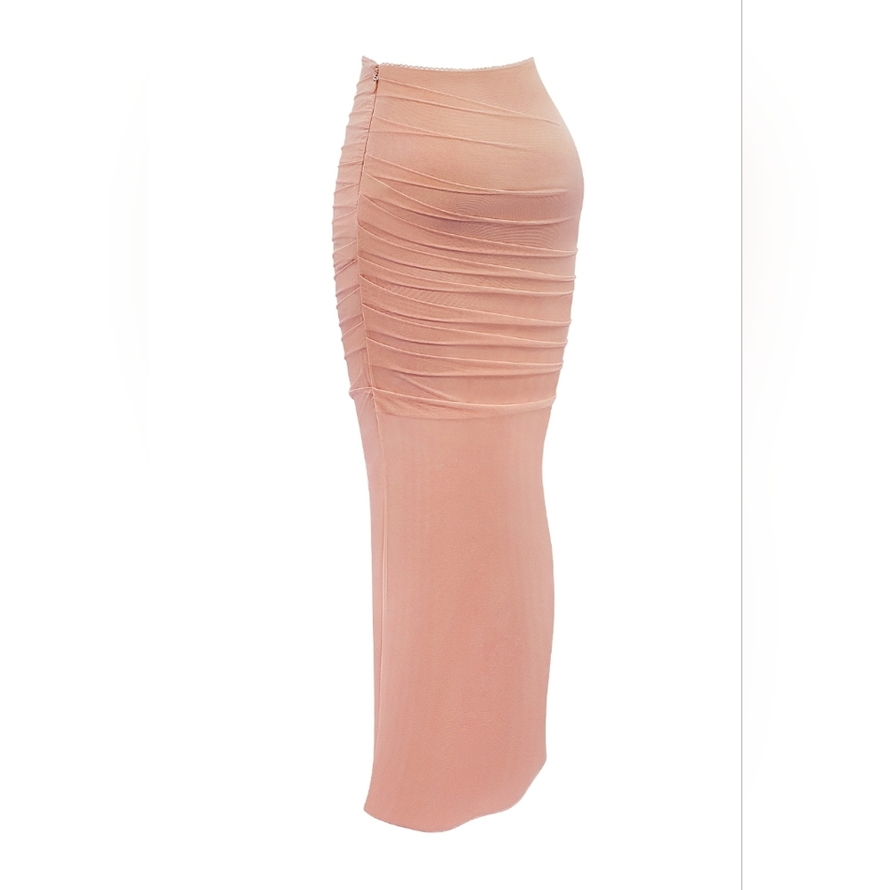 NWT House‎ of CB Cassidy peach fluted hem ruched maxi skirt S - Picture 5 of 9